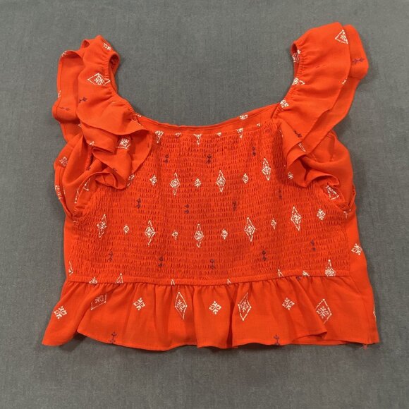 Sofia Vergara Womens Red Sleeveless Ruffle Top XXL 100% Polyester Smocking Back - Picture 2 of 10